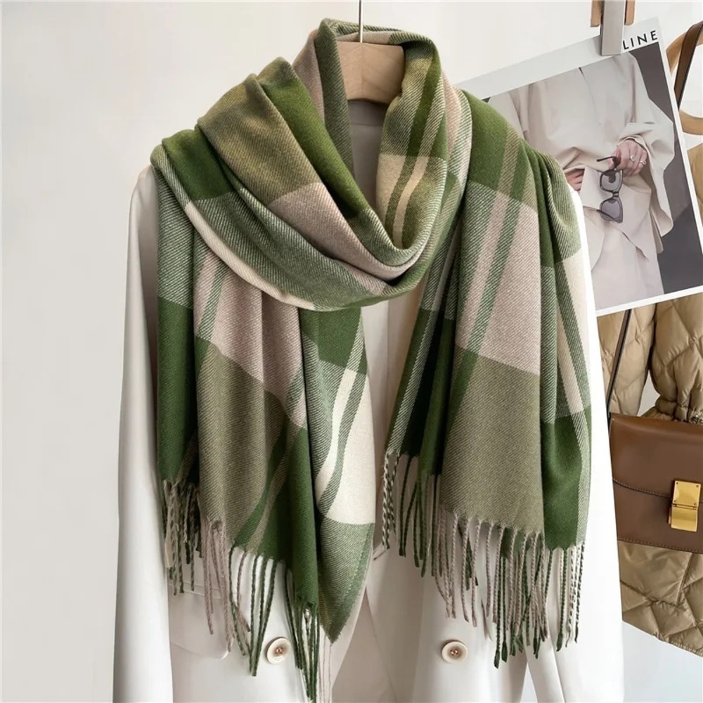 Olive, Creme & Brown Lattice Scarf Look & Feels Like Cashmere